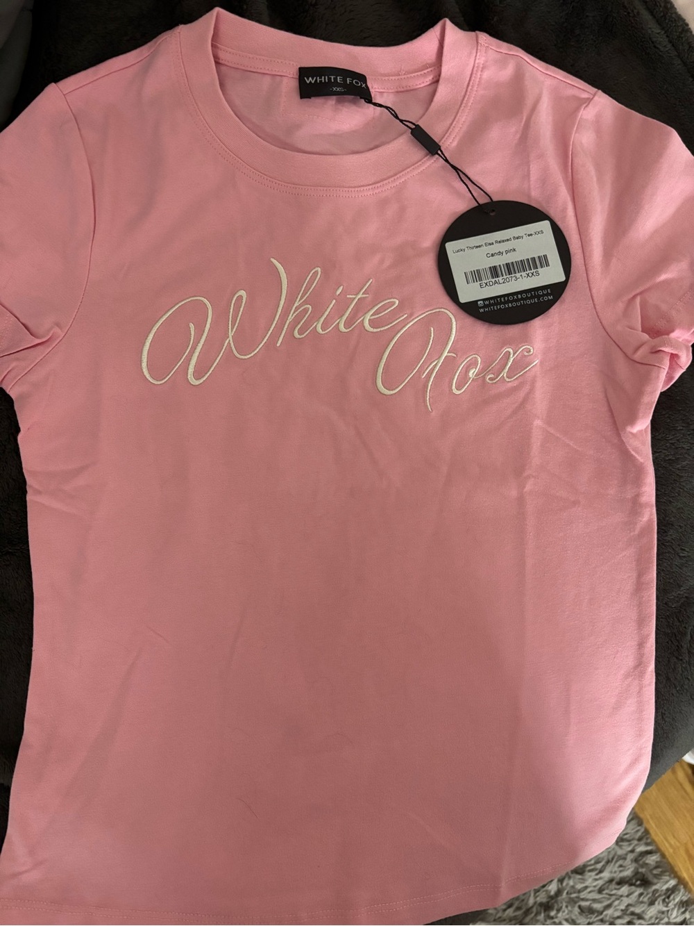 NWT white fox candy pink size xxs lucky thirteen elsa relaxed baby tee ! - Picture 3 of 6